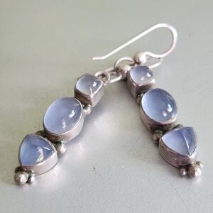 925 Sterling Silver & Light Blue Chalcedony Trilliant Drop Earrings